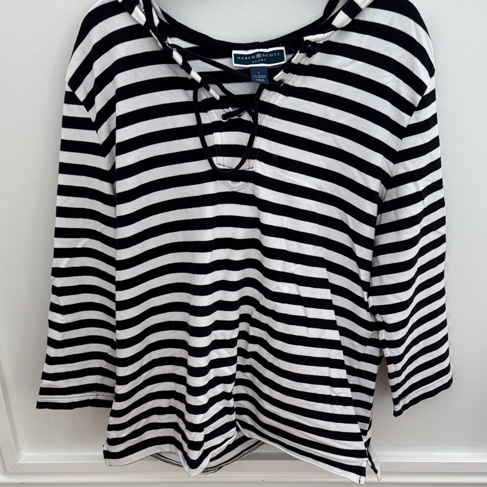 Karen Scott Black and White Striped Top